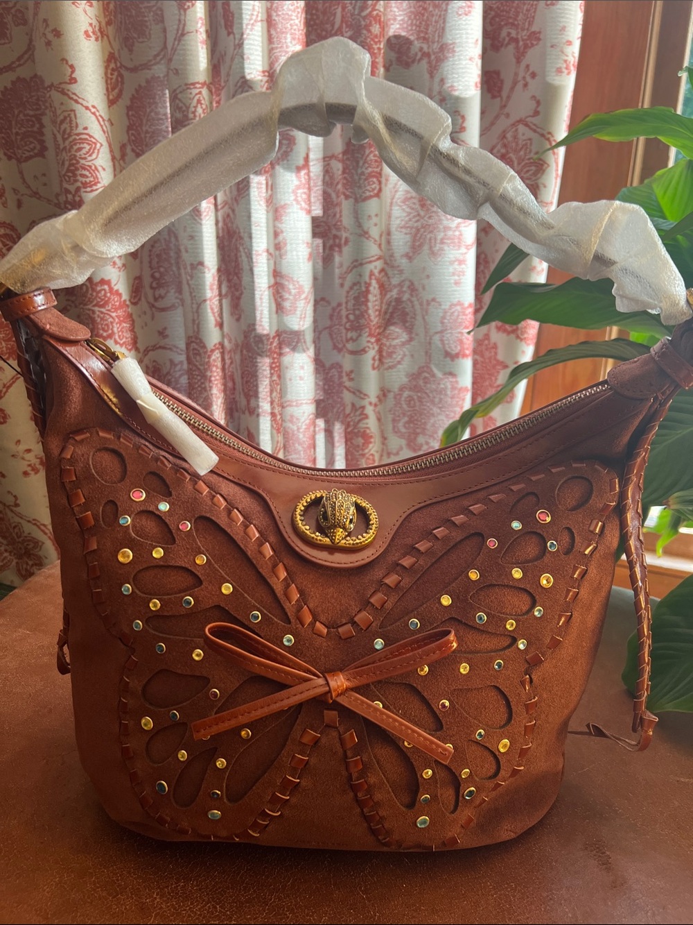 Kurt Geiger Brown Sueded Chelsea Butterfly-Hobo Shoulder Bag